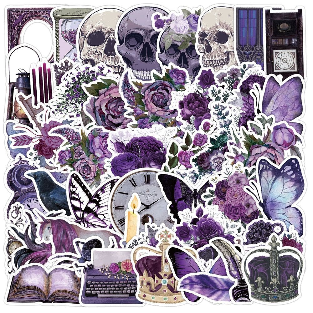 Adesivos Violets Skulls Flowers Vinil impermeável 50 unidades/lote