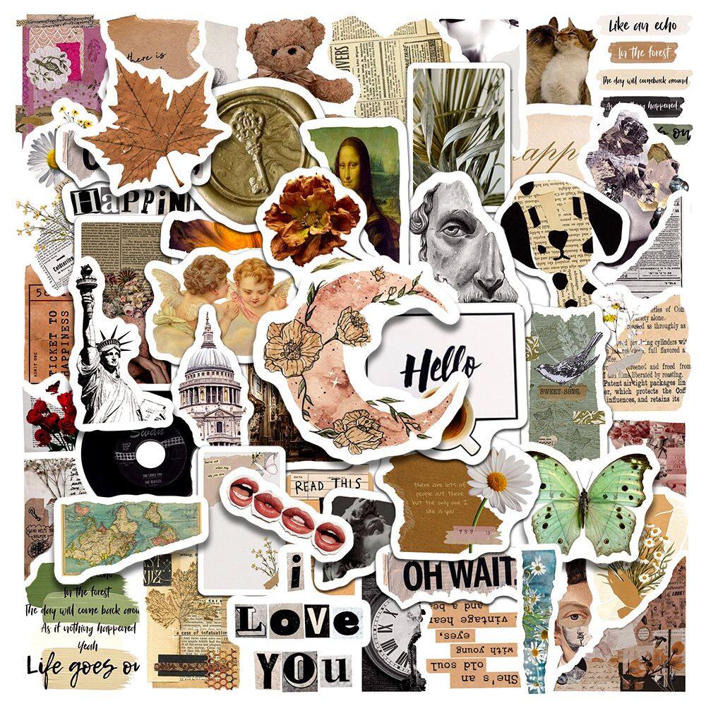 Adesivos Retros Shabbys Newspapers, vinil impermeável, 50 unidades