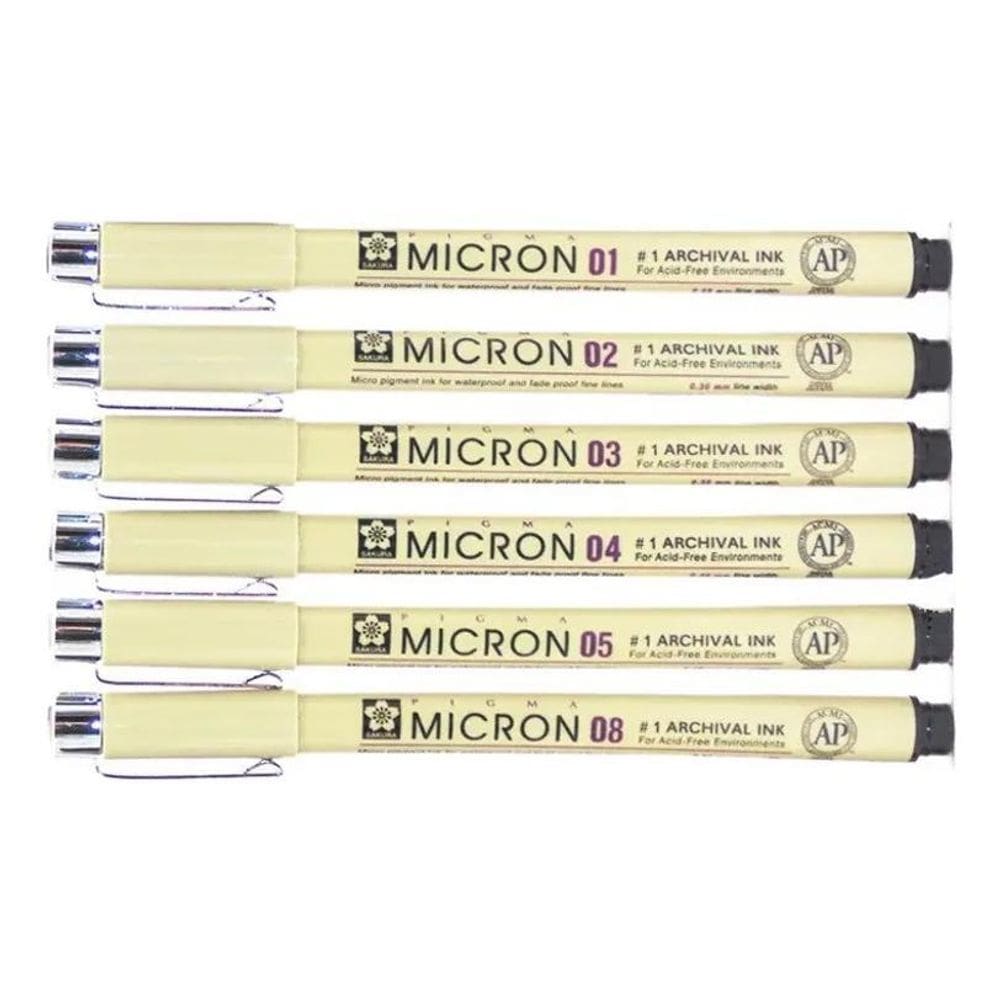 2X Kit 06 Canetas Nanquim Preta Sakura Desenho Impermeável