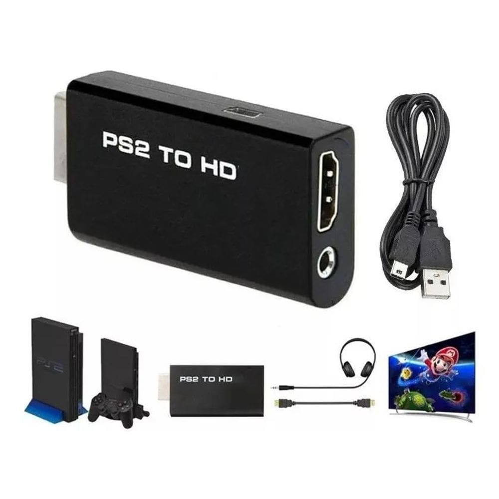 2X Adaptador De Vídeo Para Ps2 Hdmi Full Hd 1080P Tv Monitor