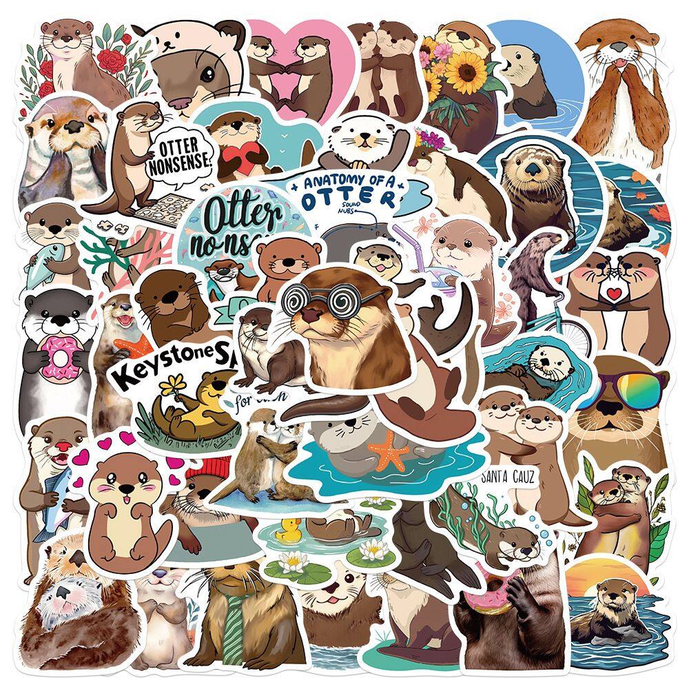 Adesivos Otters, vinil impermeável, anime, 50 unidades/lote, 5-7 cm