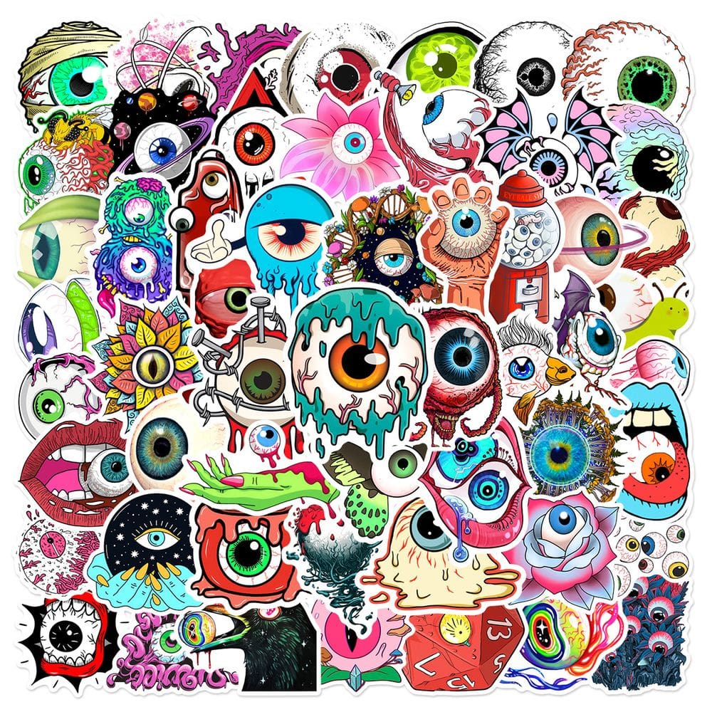 Adesivos Horror Eyeballs, vinil impermeável, anime, 60 unidades