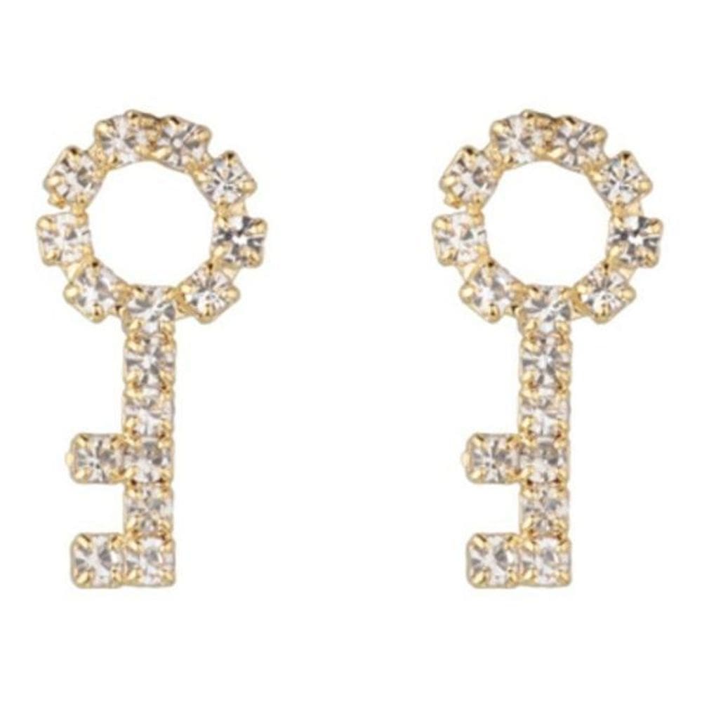 Brinco Pedra Strass Chave 2 Furo Daminha Infantil Pequeno