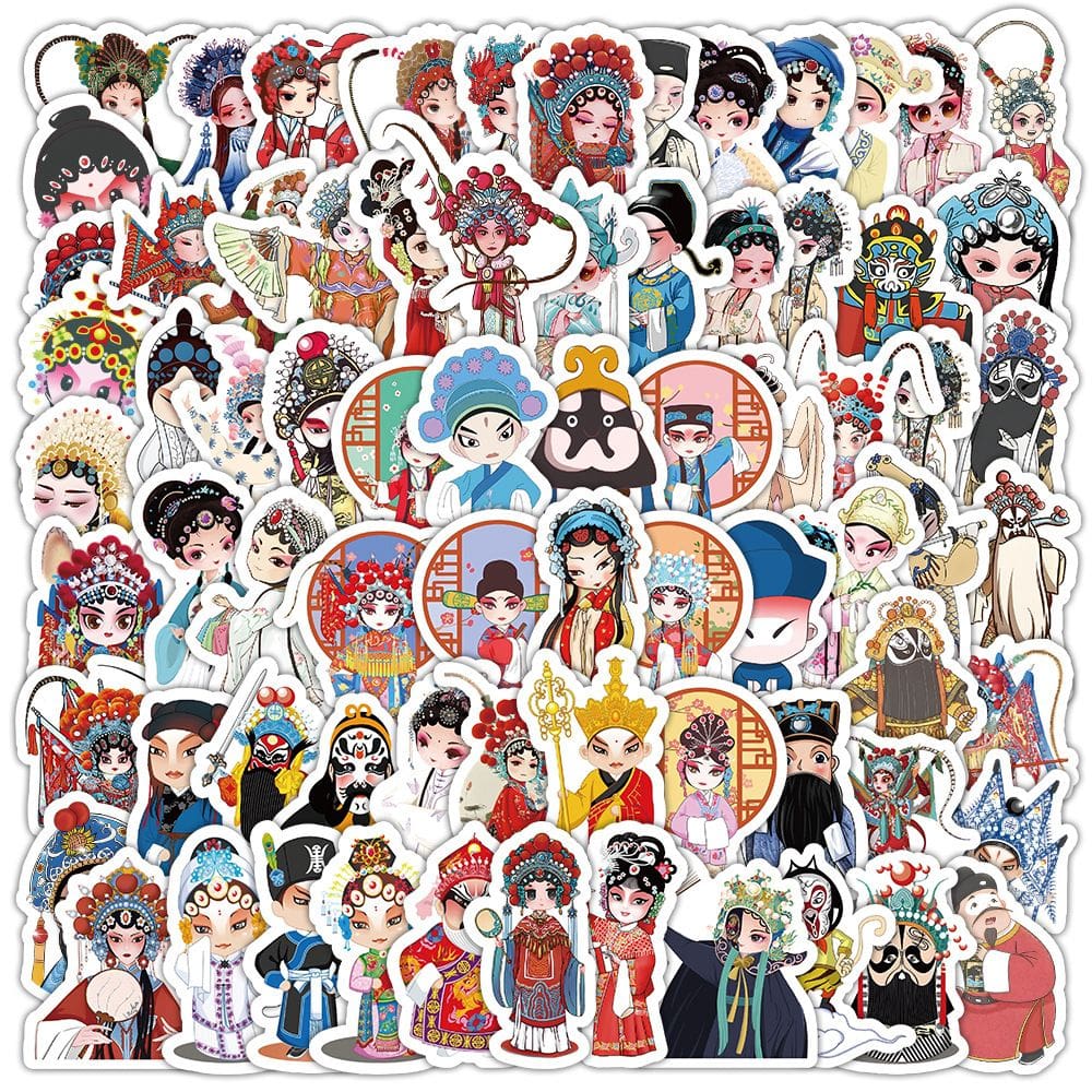 Adesivos Pekings Operas Characters em vinil impermeável (100 unidades)