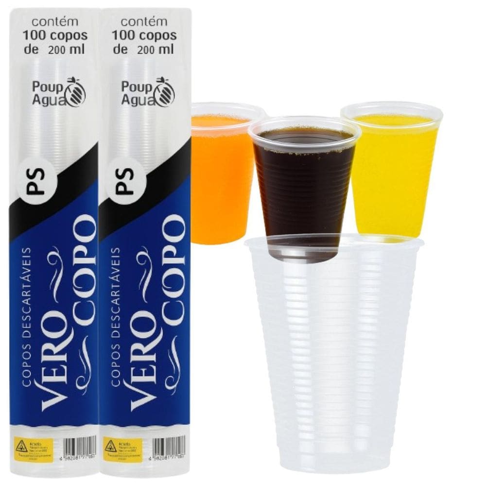 Kit 2 Pct Copo Descartável Tranparente 200Ml 200Un Verocopo