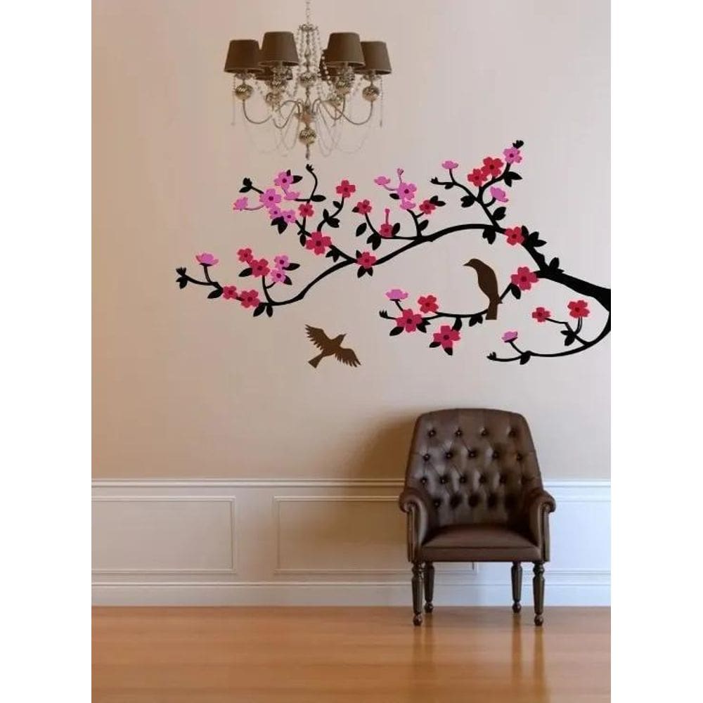 2X Adesivos Decorativos Papel Parede Árvore Galho Kit Flores