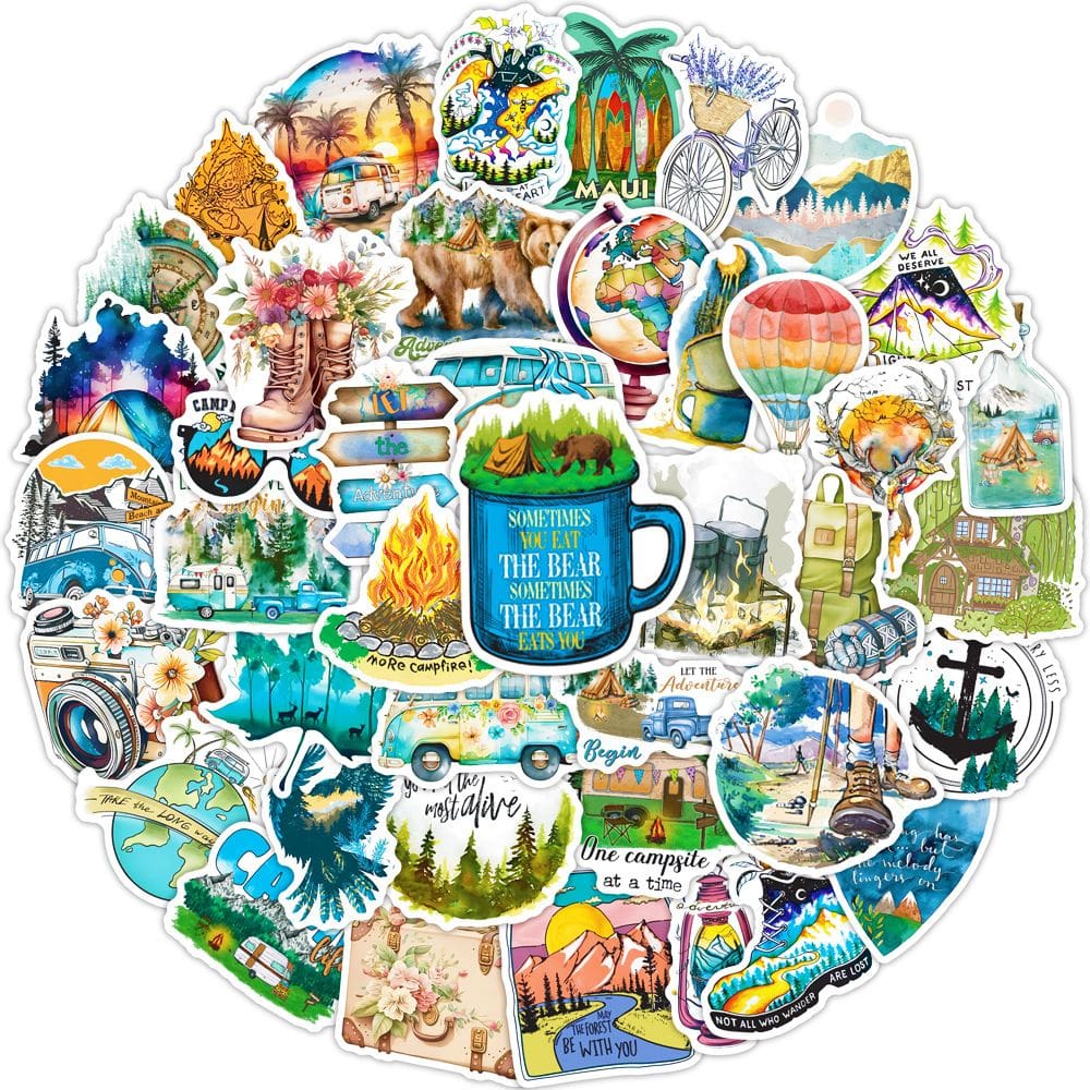 Pacote de adesivos para viagens ao ar livre, anime, vinil impermeável, 50 unidades