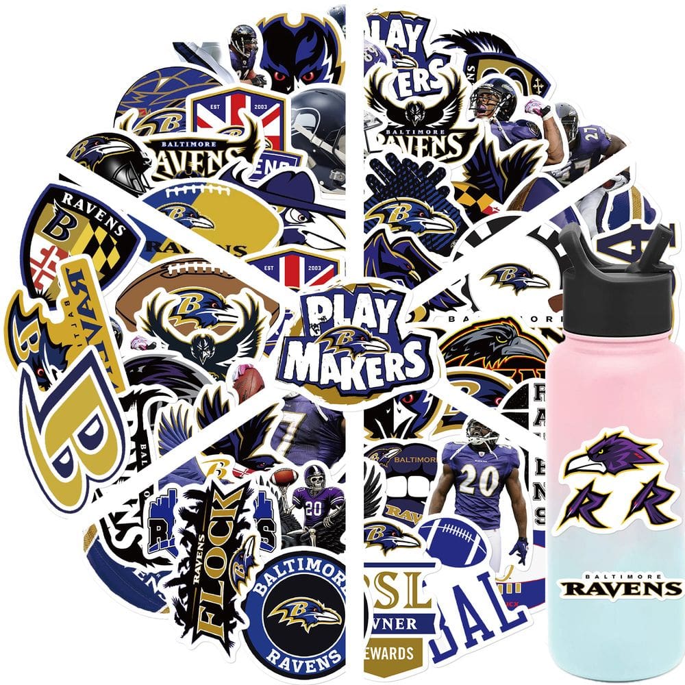Adesivos Baltimore Ravens em vinil impermeável, 50 unidades