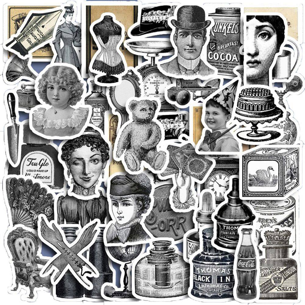 Adesivos pretos Cocoalas Retros Styles impermeáveis (60 unidades)