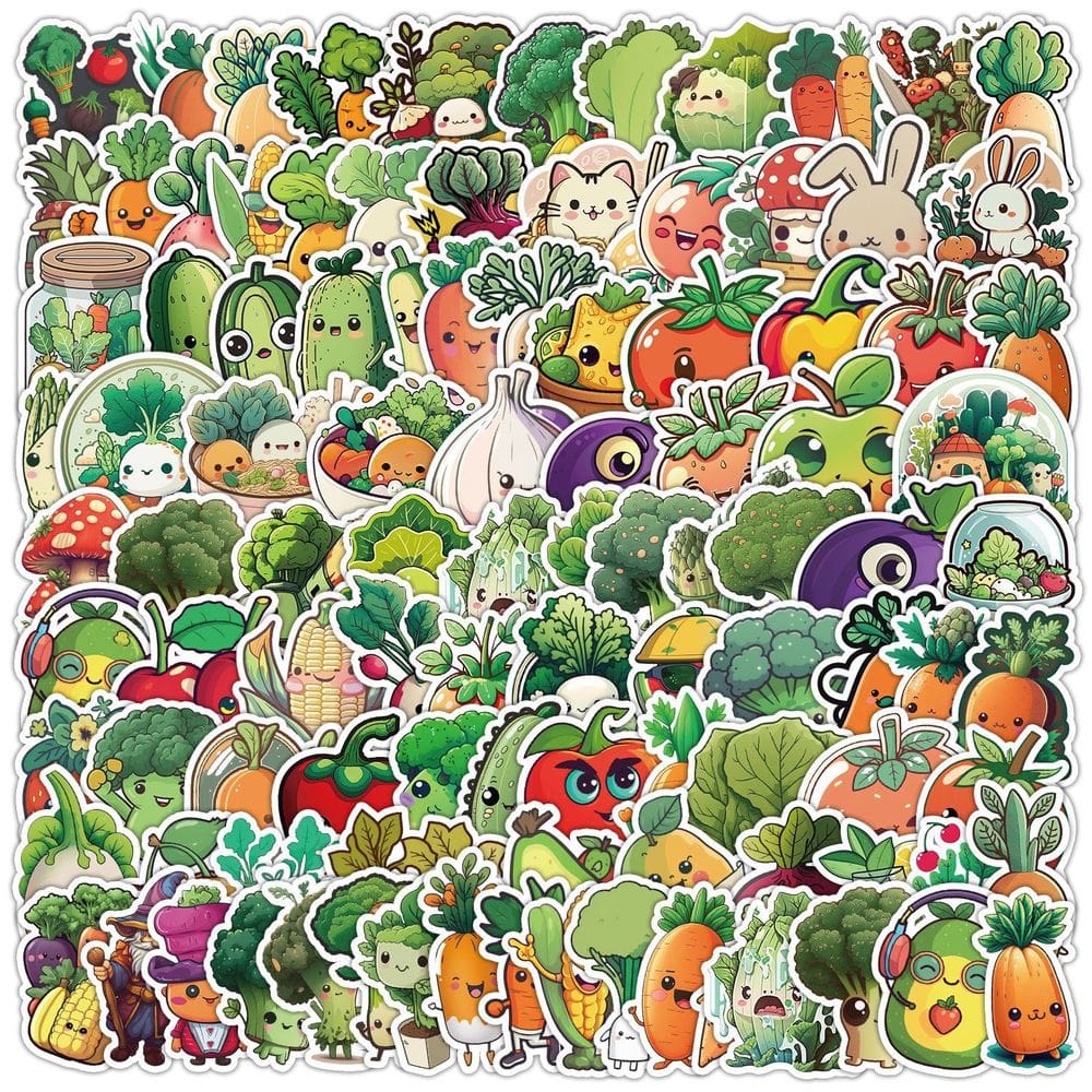 Adesivos 100 unidades/lote de vegetais, adesivo de anime de vinil impermeável