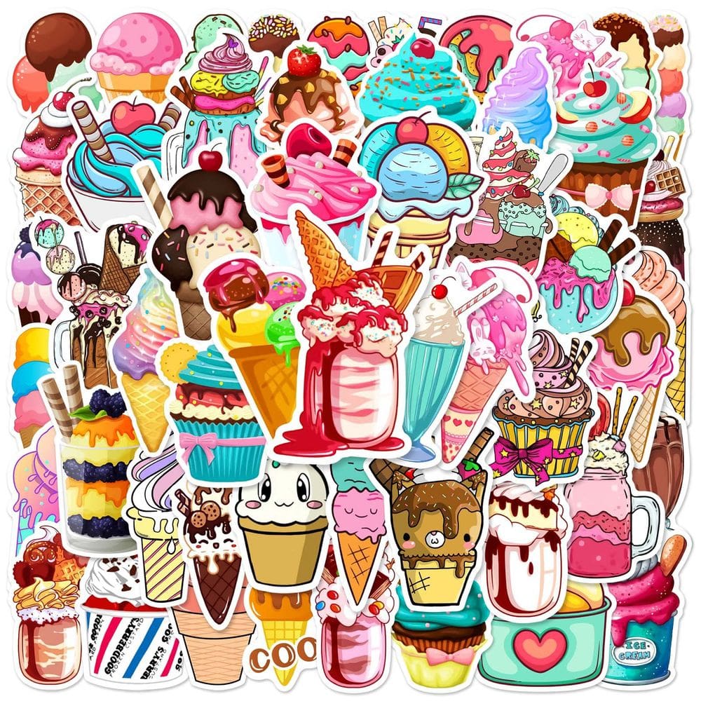 Adesivos Foods Ice Creams, vinil impermeável, anime, 50 unidades