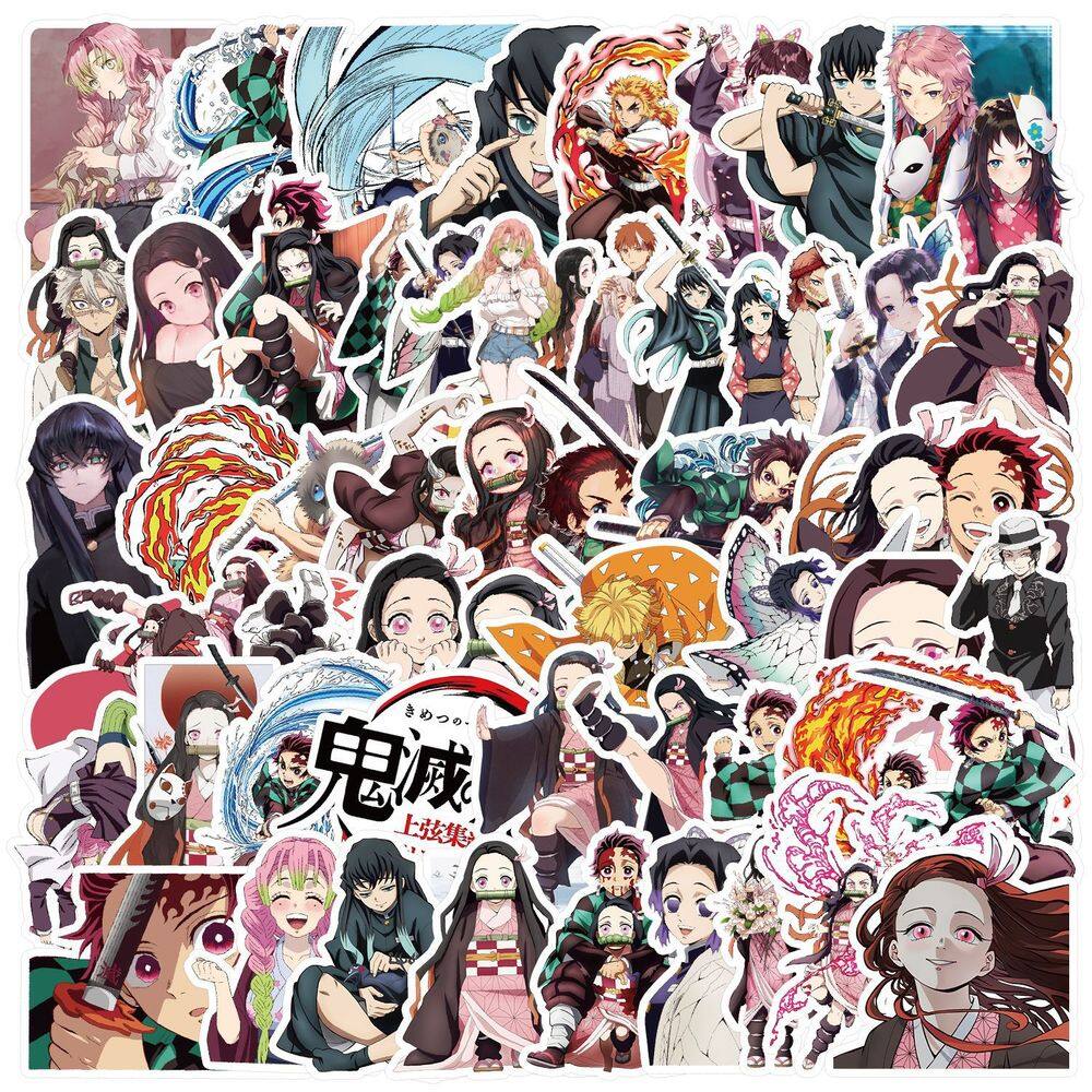 Adesivos Demons Slayers, vinil impermeável, anime, 50 unidades
