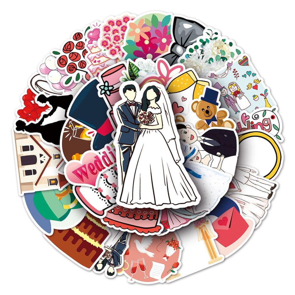Pacote de adesivos, anime de casamento, 50 peças de adesivo decorativo de desenho animado