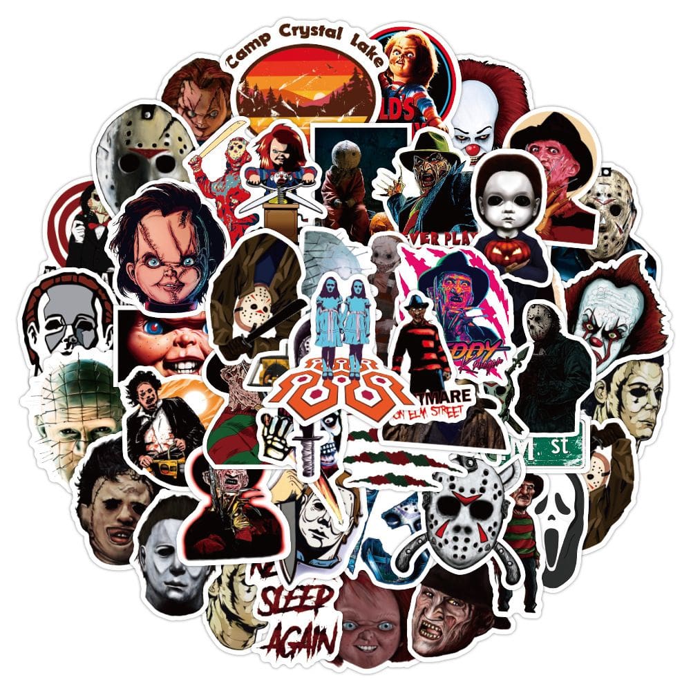 Adesivos impermeáveis para personagens de terror Childs Plays (60 unidades)