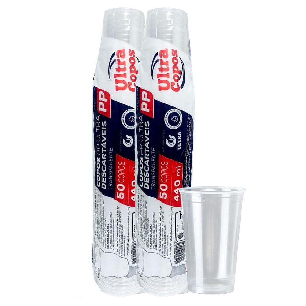 Copo 440Ml Descartável C/100 Liso Transparent Plástico Ultra