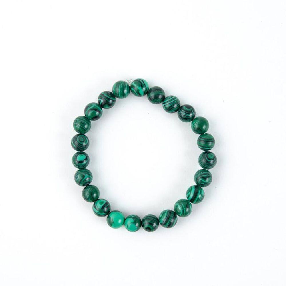 Pulseira Pedra Natural Malaquita 8Mm Silicone -Escolha A Cor