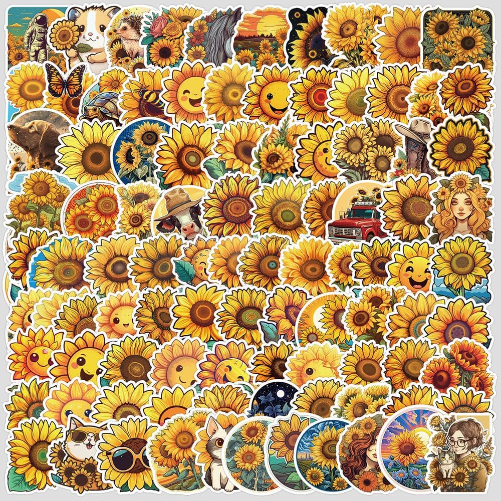 Adesivos de girassóis, vinil impermeável, anime, 100 unidades/lote