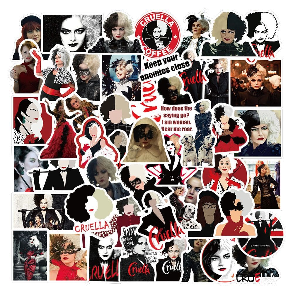 Adesivos de vinil impermeável Cruellas De Vils 50 unidades/lote de 5 a 7 cm