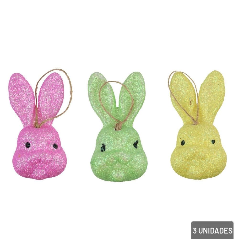 Enfeite de Páscoa Coelho Decorados Glitter 3 Peças - Tudo em Caixa