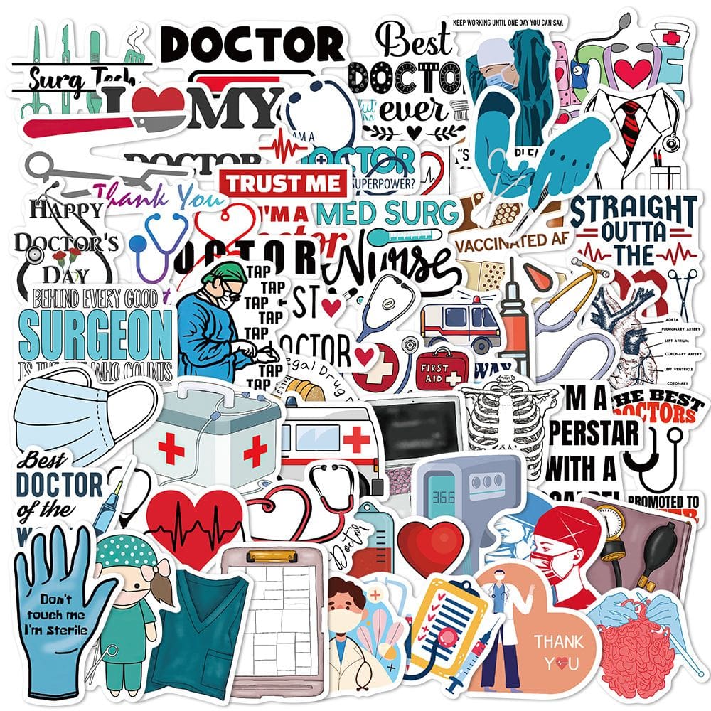 Adesivos de vinil impermeável I Loves Doctors, anime, 50 unidades