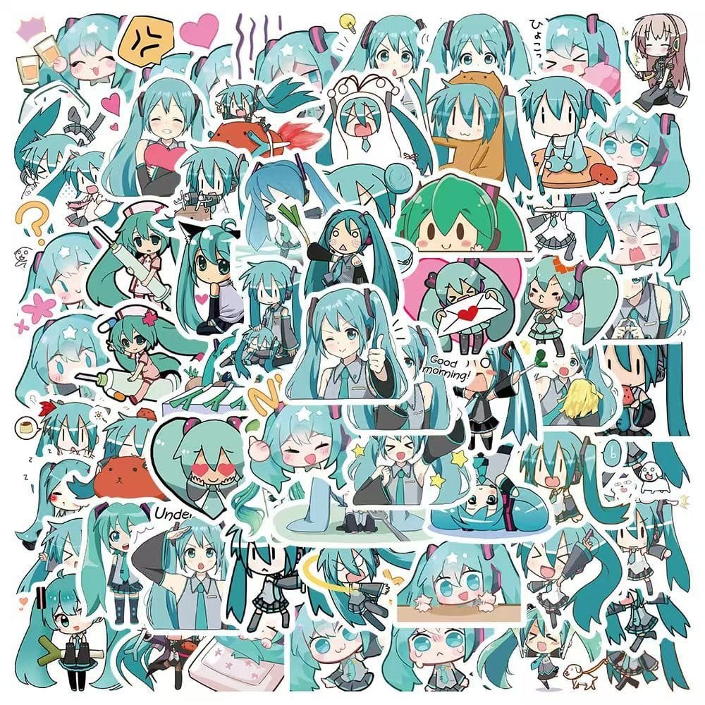 Adesivos Hatsune Miku, vinil impermeável, anime, 50 unidades