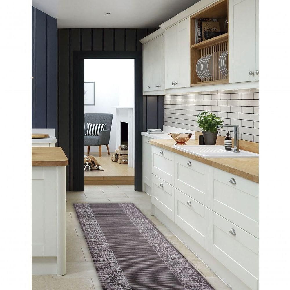 Tapete Passadeira Emborrachada Pvc Antiderrapante 0,65x4,00m Barrado Marrom Branco