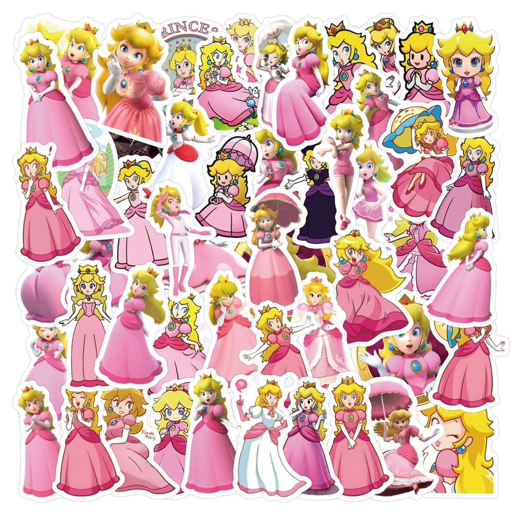Adesivos Princess Peach`s Toadstoois em vinil impermeável 60 unidades