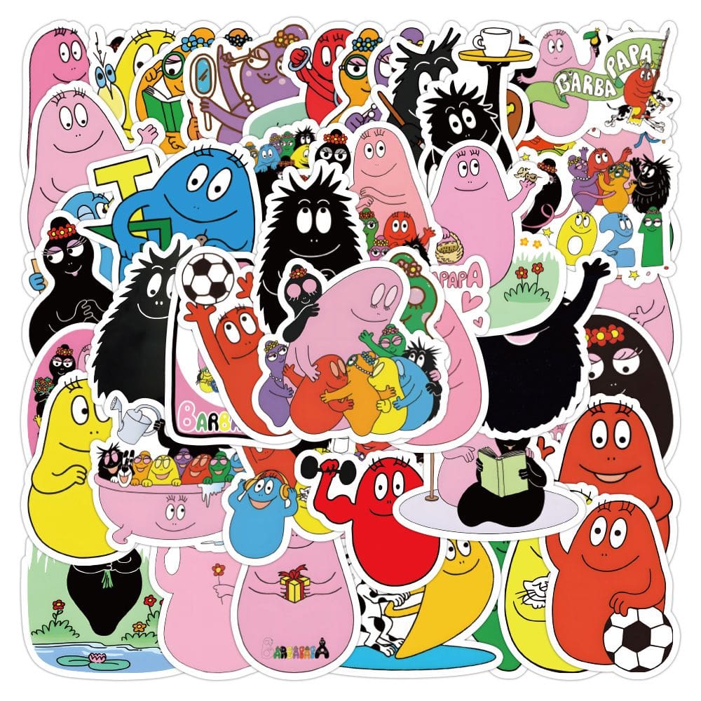 Adesivos de vinil impermeável Barbapapas, anime, 50 unidades/lote, 5-7 cm