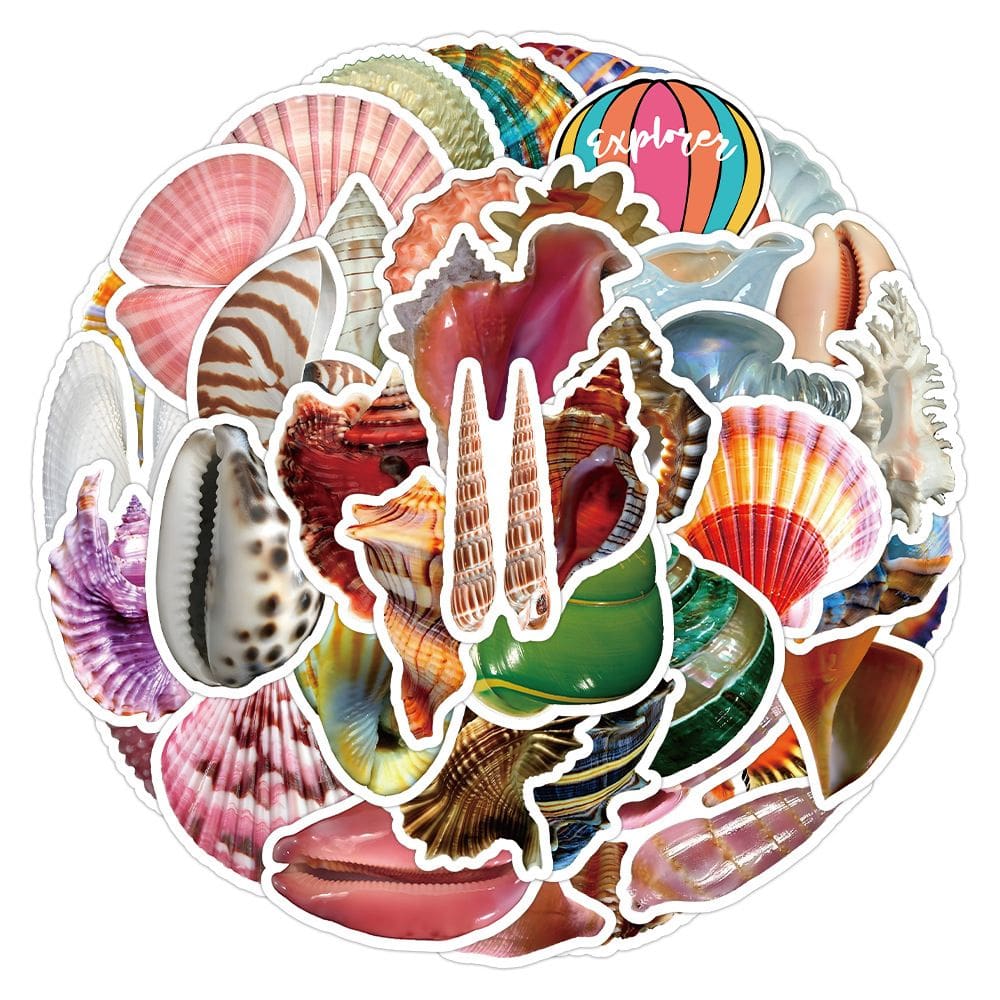 Pacote de adesivos Shells And Conch And Conch And Vinil impermeável, 50 unidades