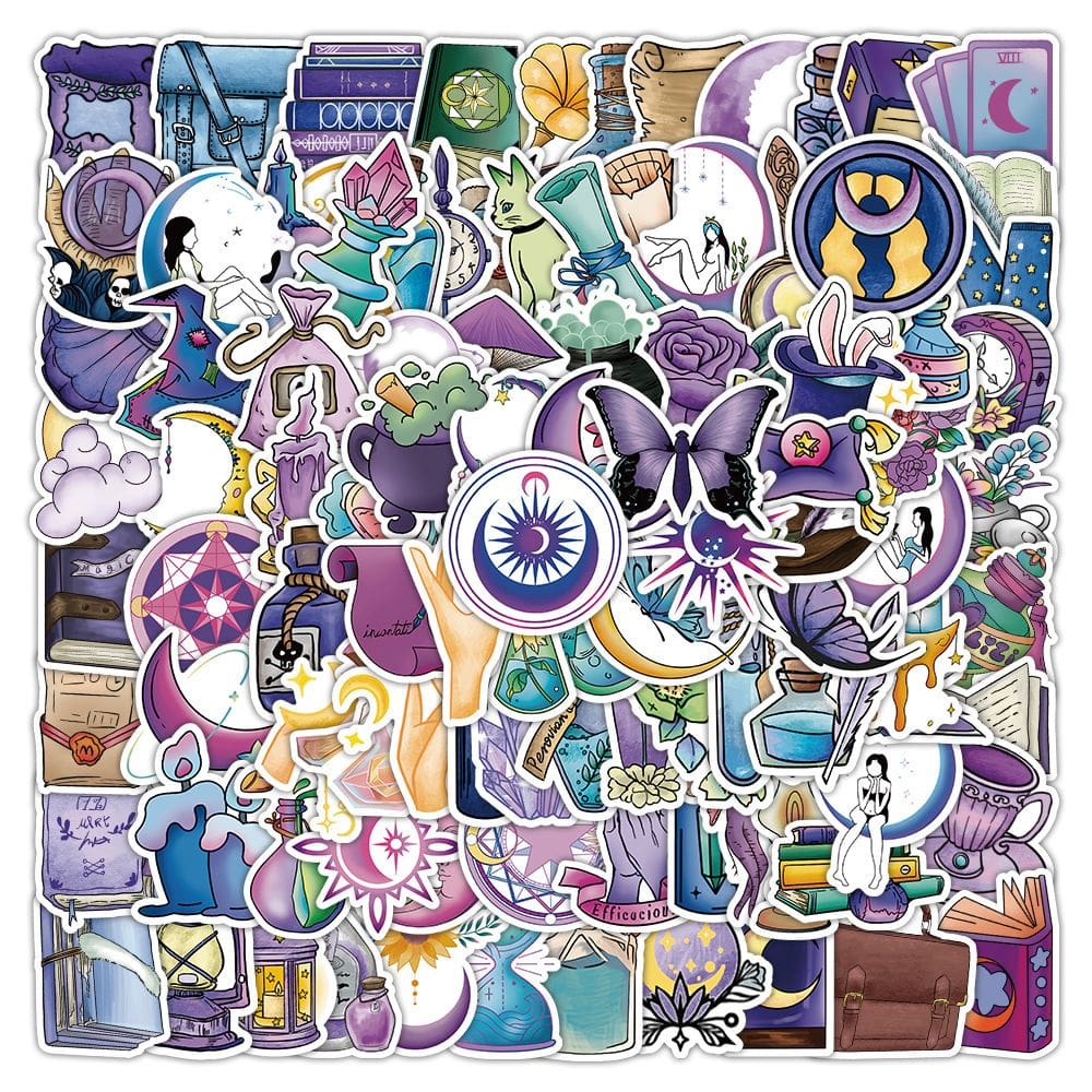 Adesivos de vinil impermeável Purples Magics Moons 100 unidades/lote