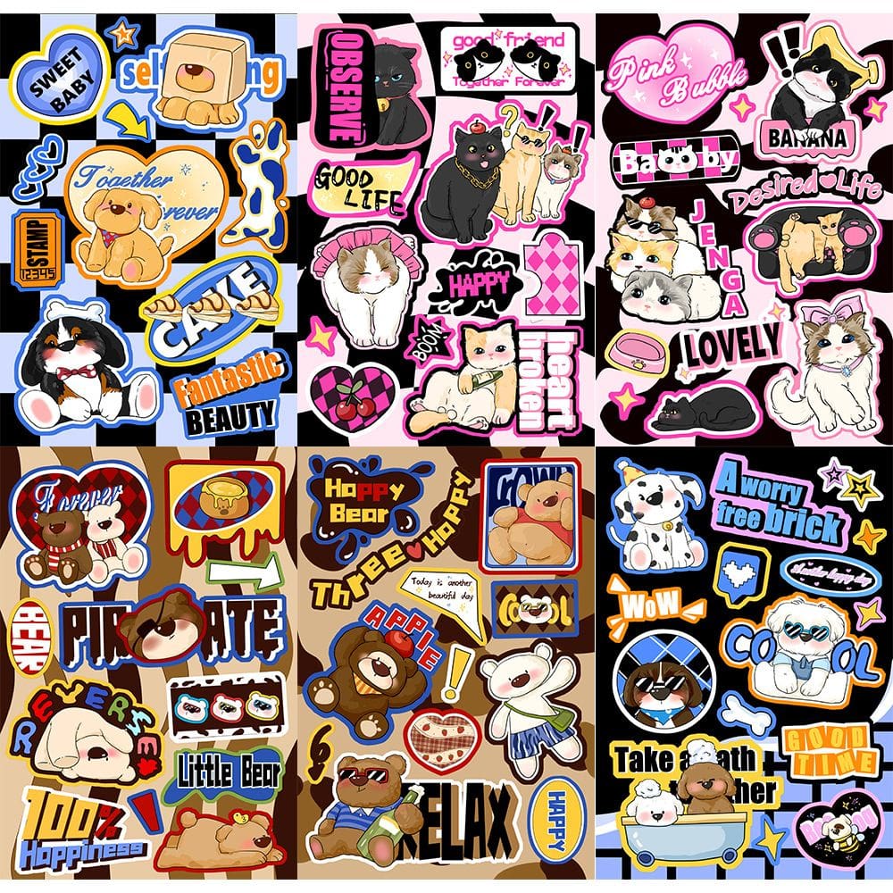 Adesivos, 6 unidades/lote, Sweets and Cutes Pets, vinil impermeável
