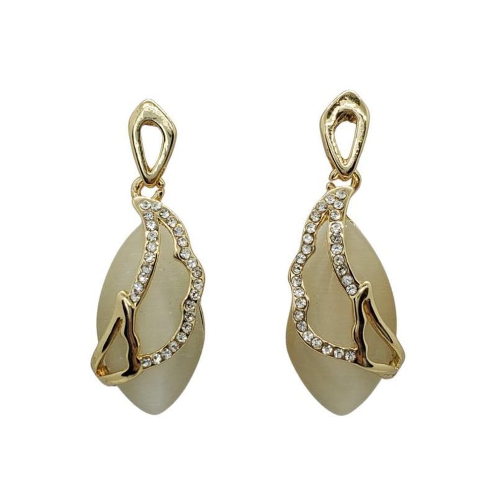 Brinco Folheado Pedra Com Strass - Selecione A Cor