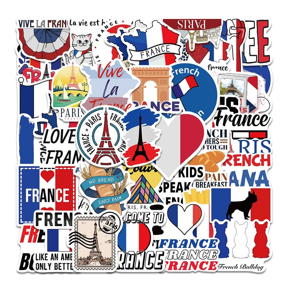 Adesivos Frenchs Elements Travels, vinil impermeável, 50 unidades