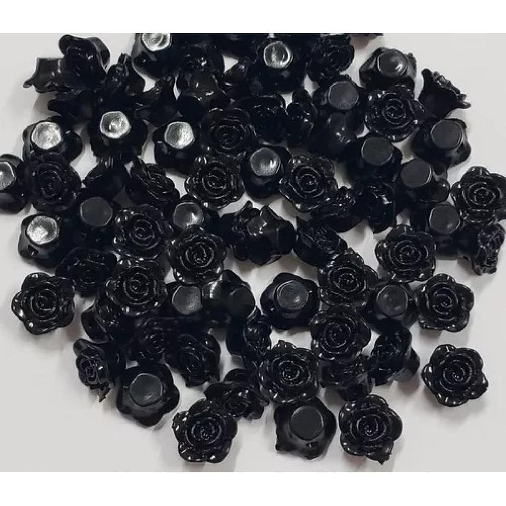 Kit C/400 Miçangas Em Resina Flor Rosa Negra 2 Cm