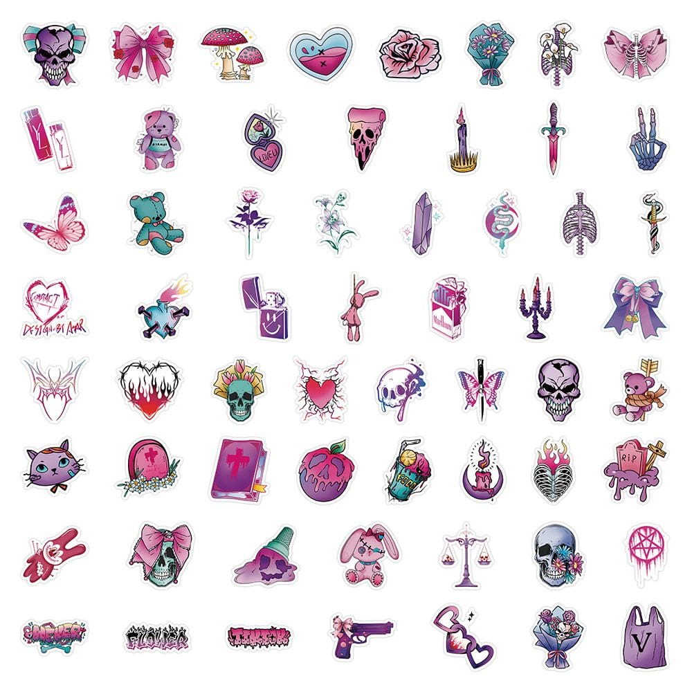 Adesivos Purples Gothics Skeletons em vinil impermeável (60 unidades)