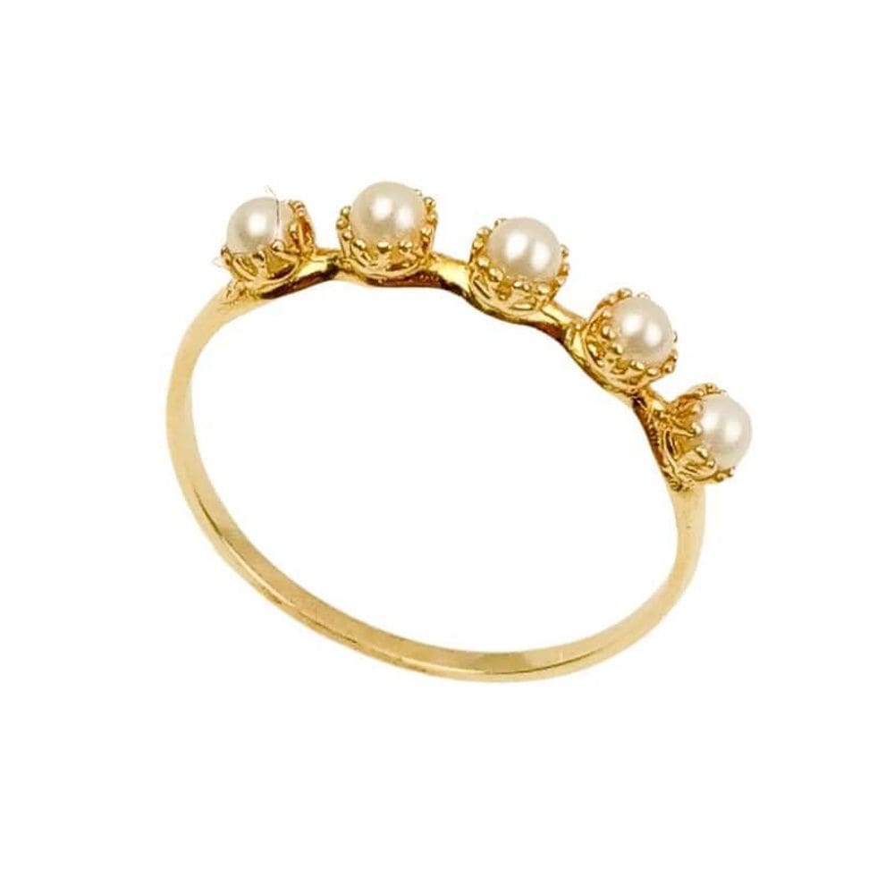 Anel 5 Pérolas Em Ouro 18K