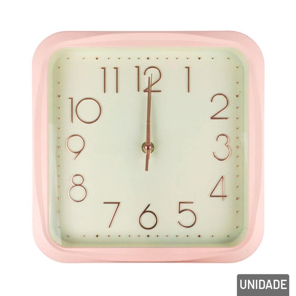 Relógio Analógico de Parede 25cm Quadrado Rosa - Tudo em Caixa