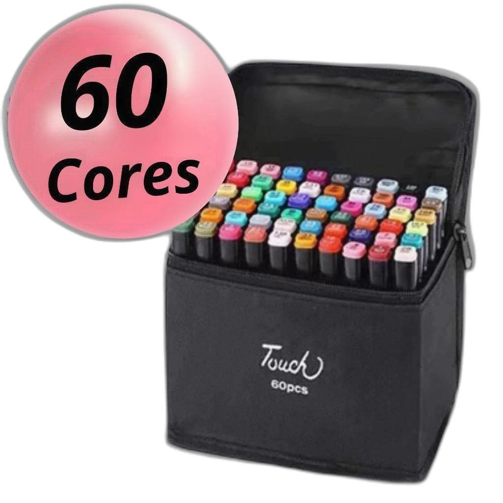 Super Marcador 60 Canetinha Coloridas Permanente Ponta Dupla