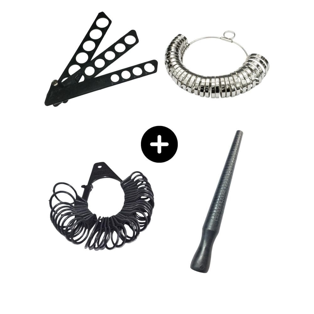 Kit Completo 4 Aneleira Metal Medir Dedo Bastão Plástico Pau