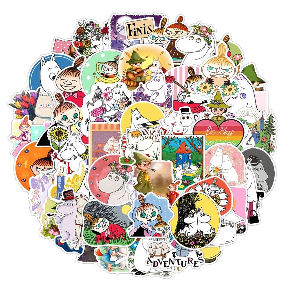 Adesivos Moomins Hippos, vinil impermeável, anime, 50 unidades/lote