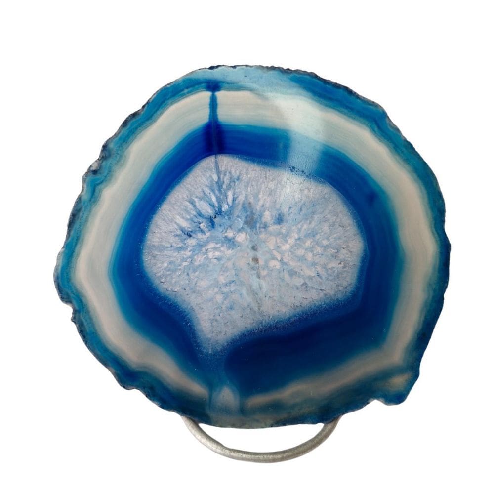 Chapa De Pedra Ágata Azul Natural Com Suporte Decoração