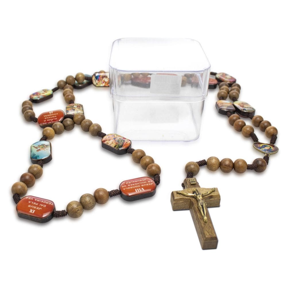 Terço Via Sacra Imbuia Madeira 12 Mm