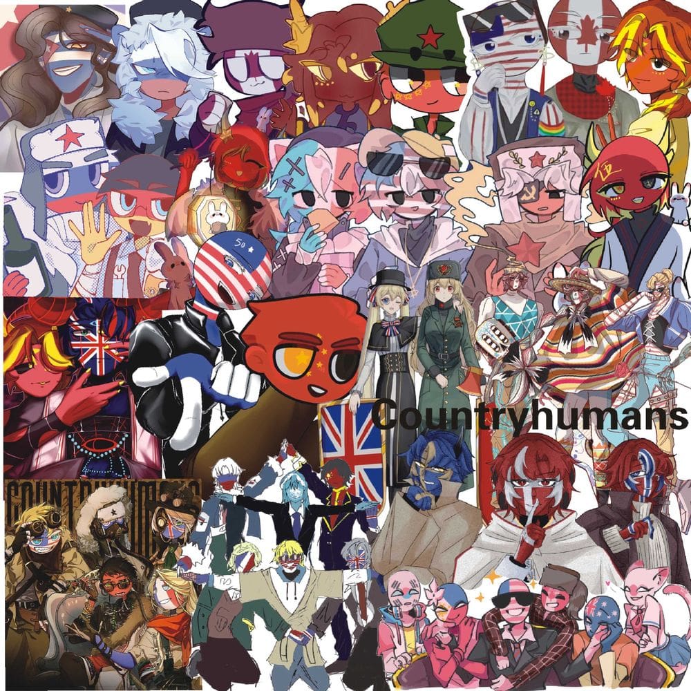 Adesivos de vinil impermeável Countryhumans, anime, 70 unidades