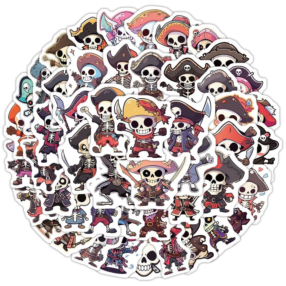 Adesivos Pirates Skulls, vinil impermeável, anime, 50 unidades/lote