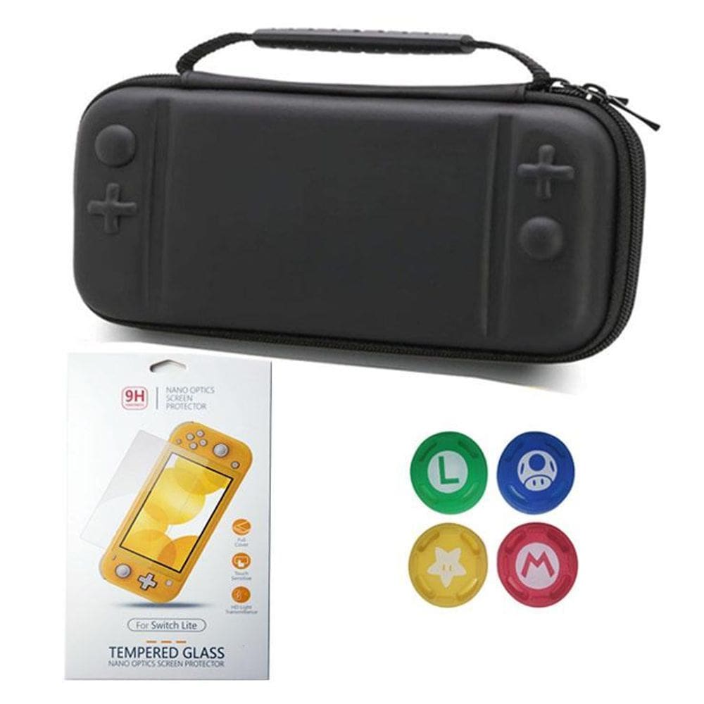 Case Nintendo Switch Lite Preto + Película Vidro + 4 Grips