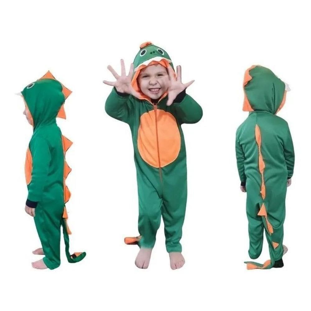 2X Fantasia Dinossauro Infantil Menino Luxo Longo Verde
