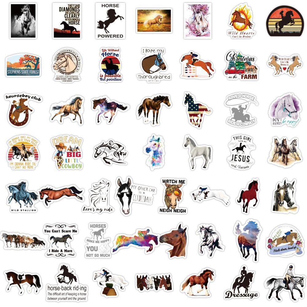 Adesivos 100 unidades/lote para cavalos, vinil impermeável, adesivos de anime D
