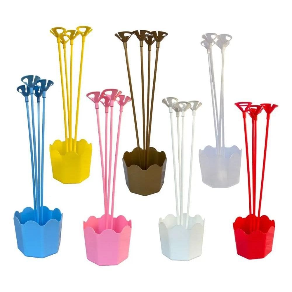 2X Centro De Mesa Aniversário Cachepot Suporte Balão Kit C/