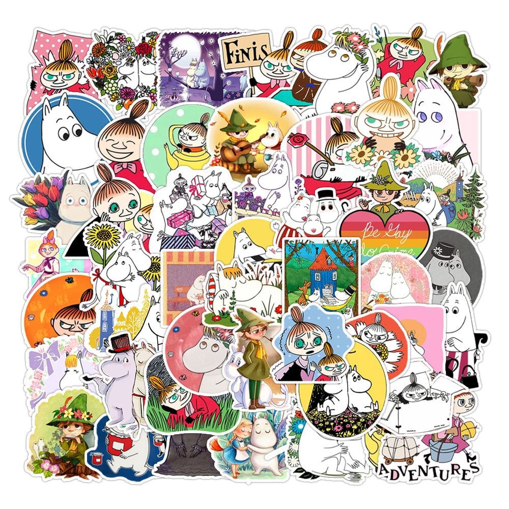 Adesivos Moomins Hippos, vinil impermeável, anime, 50 unidades/lote