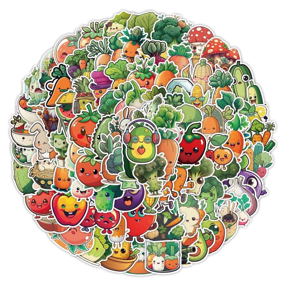 Adesivos 100 unidades/lote de vegetais, adesivo de anime de vinil impermeável